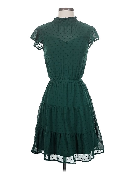 Monteau Dresses & Skirts - Monteau Forest Green Swiss Dot Tiered Midi Dress